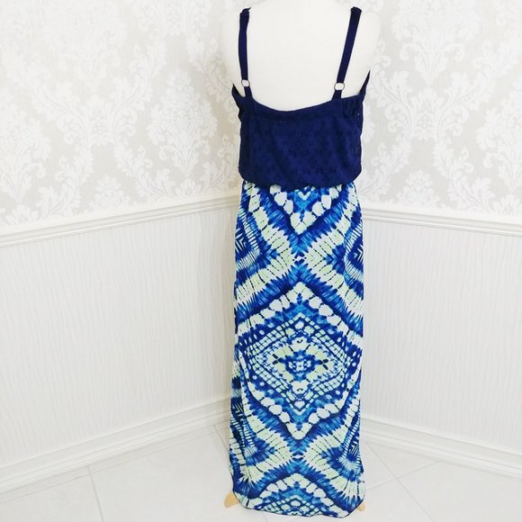 Faded Glory Long Maxi Blue Sundress Dress Beachy Vacation Juniors Size Medium - Picture 3 of 4
